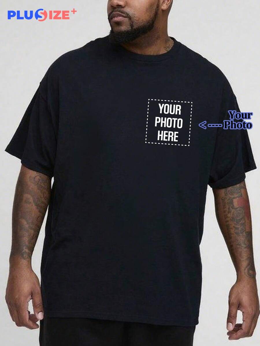 Customized Personalized Commemorative Gifts And Men's Casual T-Shirts - Add Your Own Photos (Family Photos/Selfies/Pet Photos/Friend Photos/Couples Photos/Girlfriend Photos/Gifts/Couple Logos) And Text, Design Your Exclusive Father's Day And Mother's Day Printed T-Shirts - Black - View 1