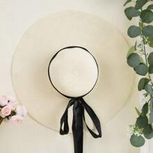 Customizable Straw Hat, Embroidered Nameplate, (Detachable Ribbon, Not Fixed), Single Lady Beach Hat, Personalized Straw Hat, Bridesmaid Gift, Beach Hat, Wedding Party, Sun Hat - Newlywed Honeymoon Gift, Embroidered Soft Edge Honeymoon Beach Hat, Customized Bride Sun Hat, Bachelorette Party Hat, Gift For Future Wife, Bridesmaid Gift, Gift For Her