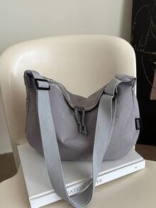 Fashionable Solid Color Casual Retro Women Crossbody Bag - Grey - View 9