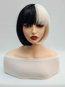 黑白半假发：这款引人注目、优雅的波波头假发将为您的装扮增添光彩，打造梦幻之夜。 - 黑與白 - 查看 12