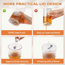 2 PCS Drinking Glass Sets With Straws And Lids, Contain 2 Glass Cups, 2 Lids, 2 Straws And Brush, Best For Iced Coffee, BOBA, DIY Drinking, Great Gift For Helloween, Christmas, Thanks Giving - 白色 - 查看 3