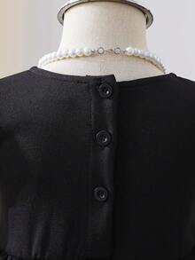 女婴黑色长袖连衣裙，新生儿正式服装，女婴服装，优雅花卉装饰，适合新生儿活动、聚会和日常穿着 - 黑色 - 查看 3