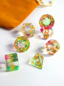 7pcs/Set Polyhedral Dice, Colorful Dice, Board Game, Rolling, Party, Holiday, Family Game, Halloween, Christmas Gift