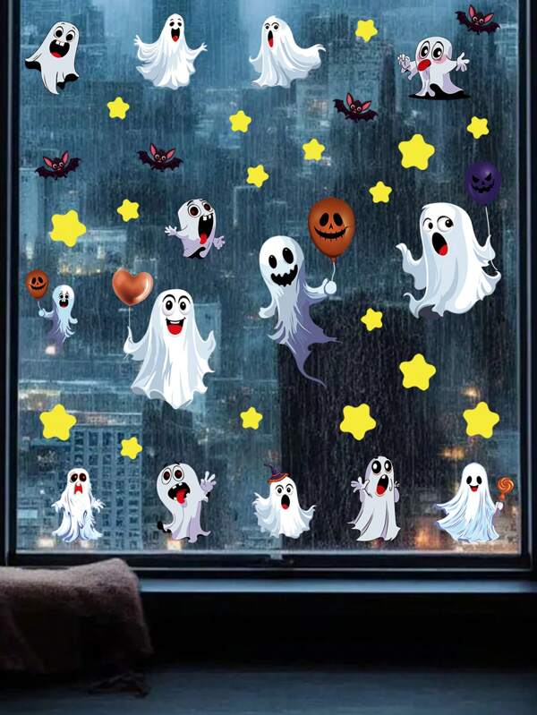 Sticker mural fantôme d'Halloween, décoration de fête d'Halloween pour fenêtre en verre