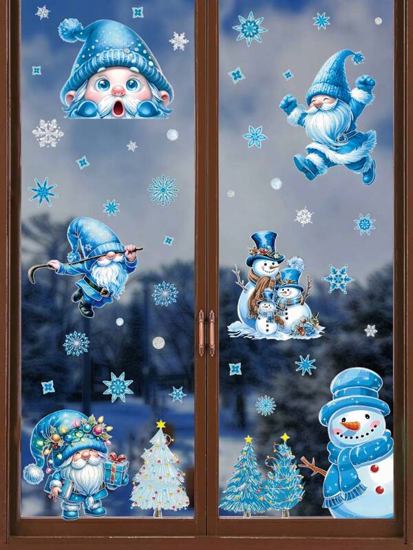 9 pièces/set Autocollants de fenêtre flocons de neige pailletés, décorations de fenêtre de Noël pour la décoration hivernale des fêtes