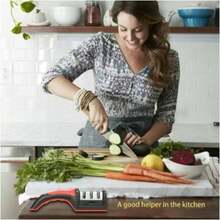 Afiador de Facas Profissional 3 Estágios – Ferramenta em Aço Inoxidável para Afiação Rápida – Utensílio de Cozinha em Promoção - Preto - Visão 4