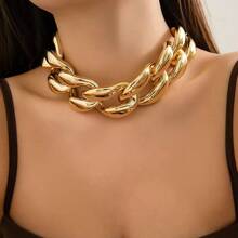 1pc Oversized Metal Clasp Single Layer Necklace, European Punk Style Geometric Chain Necklace