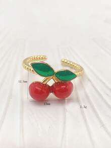 1pc Fruit Series Open Ring, Cute Strawberry & Cherry Design, Suitable For Girls, Fresh And Unique, Durable Color, Suitable For Daily And Back To School Wear - Multicolor - View 2