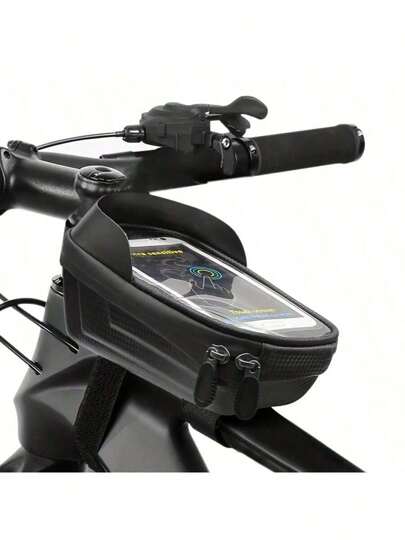 Waterproof TPU Phone Holder With Sun Visor, Suitable For Bicycle/Motorcycle, Dual Zipper Daily Phone Bag, Fits 4.5-6.4 Inch Phones, Black, Outdoor Cycling Accessory