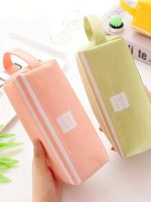 耐用的糖果色牛津布收纳袋 - 双隔层化妆刷和笔收纳袋 | 抗撕裂，便携，适合学校、工作室和旅行，简单而坚固的成人多功能文具收纳袋，多功能收纳袋，铅笔盒，化妆包，适用于学校、文具、节日礼物、学校礼物、返校