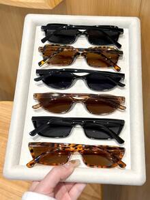 6pcs Plastic Multi-Color Leopard Print & Geometric Full Frame Decorative Elegant Fashion Glasses, Timeless, Suitable For Festivals, Clubs, Music Festivals, Street Photography, Vacation, Shopping, Outings, And An Ideal Fashion Accessory. - 6pcs 黑灰豆花茶深茶組合 - 查看 2