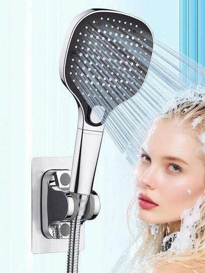 Bộ 1 vòi sen vuông và tròn, vòi sen 3 chế độ kèm ống dẫn và giá đỡ không cần khoan.