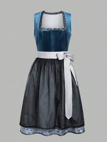 ii 女士巴伐利亚啤酒节德国连衣裙万圣节狂欢节服装，适合传统巴伐利亚啤酒花园 - 藍色 - 查看 1