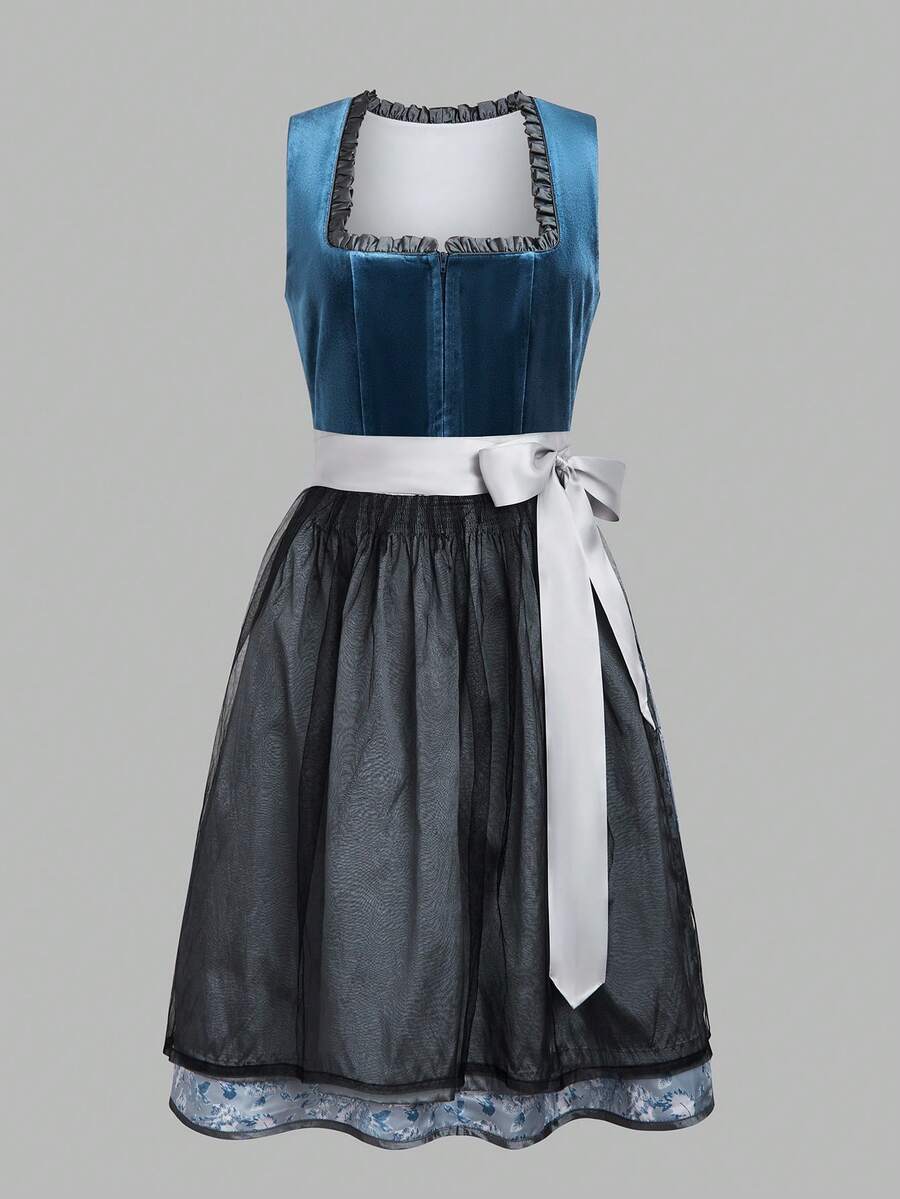 ii 女士巴伐利亚啤酒节德国连衣裙万圣节狂欢节服装，适合传统巴伐利亚啤酒花园 - 藍色 - 查看 1