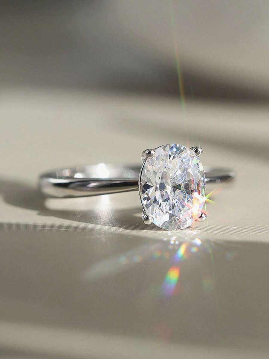 1pc Sophisticated 925 Sterling Silver Eternity Ring With Sparkling Oval-Cut Zirconia, Chic And Modern Piece Featuring A Stunning Oval-Cut Zirconia In High-Quality 925 Sterling Silver, Its Sleek Design And Brilliant Sparkle Make It A Versatile Accessory For Casual Or Formal Events, Adding Elegance To Every Outfit