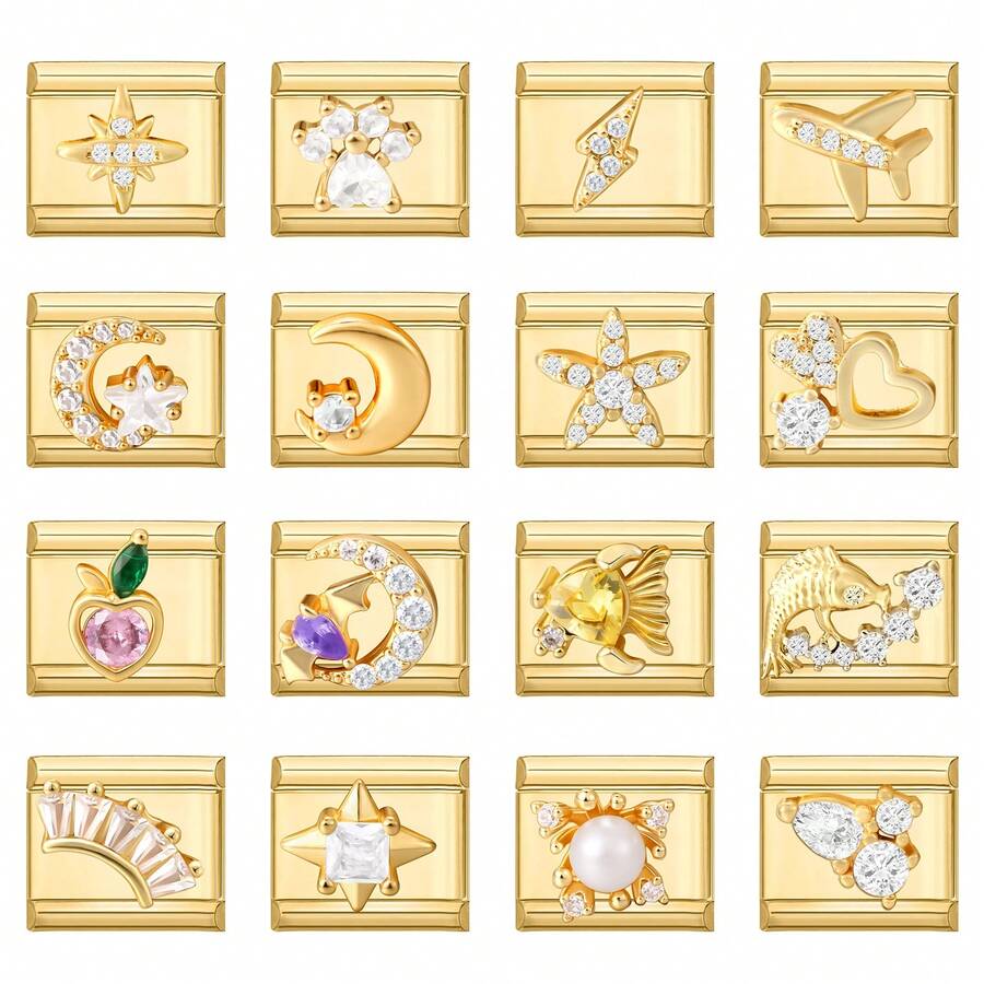 1条微镶嵌DIY意大利模块化手链，饰以星星、月亮、爱心、蝴蝶元素，适合作为派对礼物送给朋友/情侣，适用于圣诞节、新年、万圣节、情人节等场合，设计精美，不锈钢材质，本地制造，实用时尚，是圣诞节和万圣节的必备单品，沉稳的秋日色调，圣诞风格 - M292535 - 查看 1