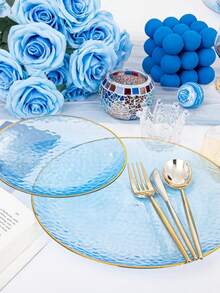 1pc/25pcs/50pcs Transparent Blue Plates, Hammered Blue Plates, 25pcs Transparent Fancy Dessert Plates, 25pcs Party Plates - Multicolor - View 7