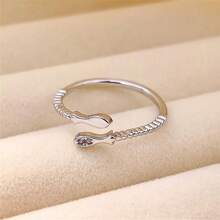1pc New Micro-Inlaid Zirconia Fish Shaped Adjustable Ring, Women Fashion Jewelry Accessory