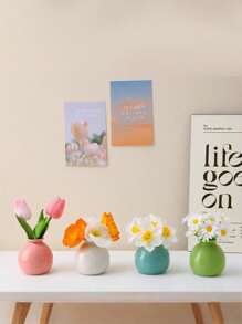 4/1 件迷你多巴胺风格广口花瓶陶瓷花瓶（无花）房间人造花装饰干花桌面摆件家居装饰摄影道具适用于卧室、门廊、节日装饰、情人节礼物、复活节装饰、室内装饰