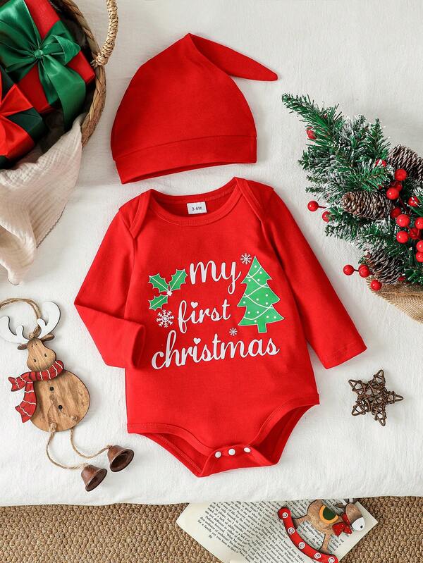 Baby Girls' Christmas Holiday Style Triangle Romper, Spring/Autumn