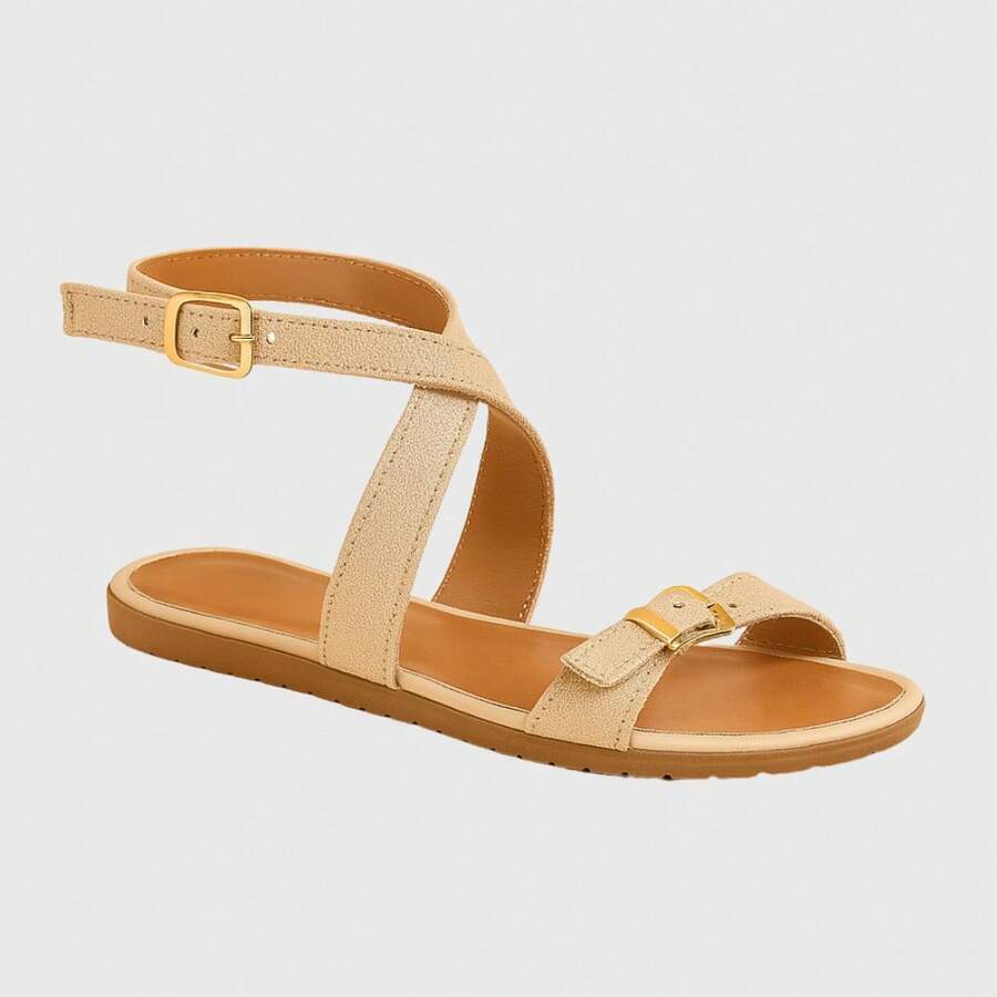 Women's Sandals With Cross Straps, Flat Buckle Closure, Comfortable, Casual - 米色 - 查看 1