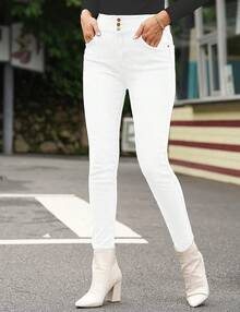 Women's Fleece Lined Jeans Winter Thermal Denim Jeggings Skinny High Waisted Stretch Warm Leggingshalloween - C 亮白 - 查看 8