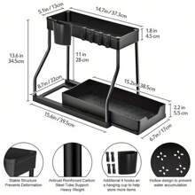 2-Tier Sliding Drawer Plastic Material Sink Organizer Rack, Multifunctional Kitchen & Bathroom Storage Solution, Black Sink Organizer And Cabinet