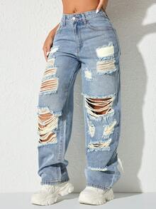 Quần jeans ống đứng cạp cao, túi xéo, phong cách vintage Y2K Rave, kiểu dáng thường ngày, thích hợp cho mùa xuân. - Màu xanh ngọc - Xem 5