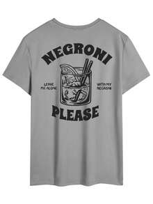 男士字母印花圆领短袖T恤，夏季 - 灰色 - 查看 3