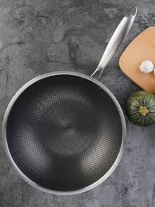 Importeek sartén wok antiadherente inducción base plana cocina asiática preparación alimentos resistente fácil limpieza diseño moderno profesional hogar compatible electricidad gas herramientas chef - Plateado - Ver 9