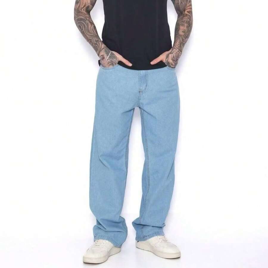 Balao Straight Baggy Jeans, Light And Dark, Skate Style - 中等水洗藍 - 查看 1