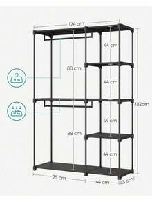 Freestanding Wardrobe, Foldable Closet, Coat Rack With Clothes Rails, Clothes Rack, Open Storage Wardrobe, Storage Organiser, Cloakroom, Bedroom, 43 X 124 X 182 Cm, Black - Black - View 6