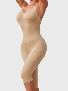 Seamless One-Piece Shapewear Bodysuit With 3/4 Leggings For Women - Khaki - View 4