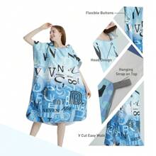 1 件沙滩换衣巾冲浪斗篷长袍连帽潜水服可调节袖子冲浪游泳沐浴海军蓝几何图案，大号 - 适合男士和女士超柔软优质超细纤维