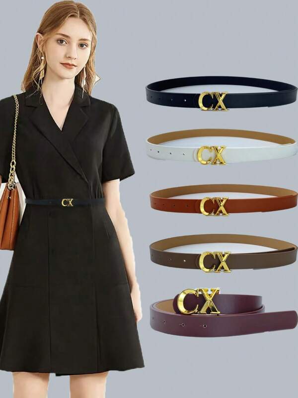1 stuks CX-leren riem met lettergesp voor dames, hoogwaardige, veelzijdige tailleband voor jeans, jurken en accessoires