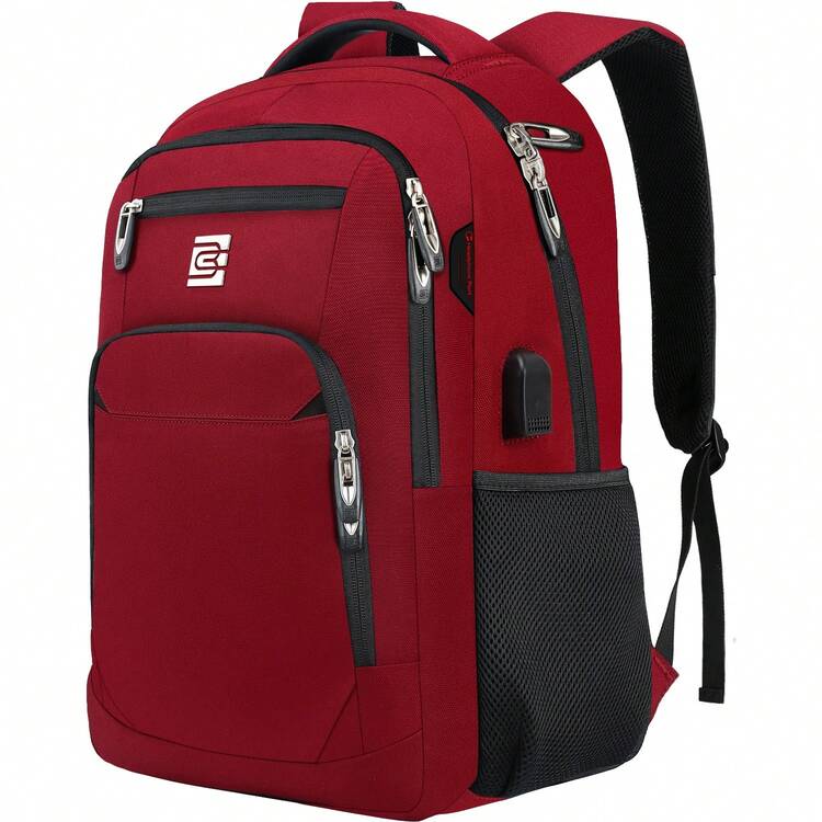 Mochila para portátil Marcello con puerto de carga USB y puerto para auriculares, mochila de negocios con correa de hombro acolchada y transpirable, mochila para computadora para la escuela, el trabajo y los viajes. - Rojo - Añade 1