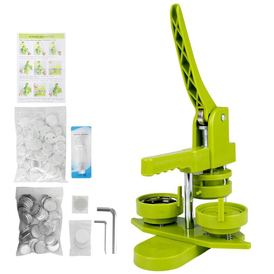 DIY Button Machine Set: 32mm Badge Press With 100 Button Parts And Cutter For Creative Projects - Green - View 1