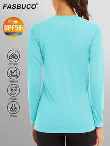 FASBUCO UPF50+ Women's UV Shirts Rash Guard Long Sleeve Outdoor Skin Protection T-Shirts Hiking Fishing Workout Rashguard