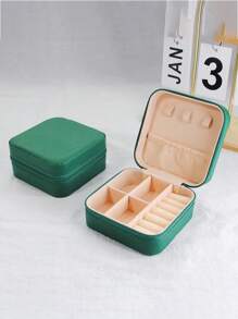 1pc Zipper Jewelry Storage Box, Jewelry Organizer, Portable Travel Jewelry Box, Waterproof And Dustproof Jewelry Box, Suitable For Rings, Necklaces, Earrings, Bracelets.