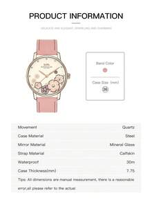 Coach Women's Pink Leather Strap Quartz Wrist Watch with Camellia Pattern Dial Watch Gold-tone Round Case Watch Elegant Dainty Ladies Watch - 粉色 - 查看 7