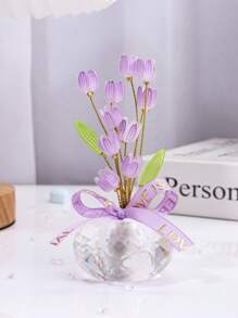 1pc Crystal Base Tulip Desk Decor, High-End Handmade Home Ornament, Healing Office Decoration
