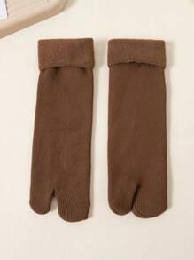 女士两趾加厚保暖中筒袜，冬季保暖拖鞋袜，舒适