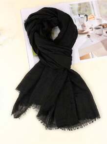 1 件花卉提花纯色亚麻大围巾，旅行披肩，秋冬