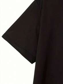 220 Grams Round Neck Short Sleeve Men's T-Shirt, Creative Printing Pattern, Simple Design, Knitting Process, Soft And Comfortable, Suitable For Campus Wear, Party Gathering, Daily Wear, A Good Choice For Family And Friends - màu đen - Xem 4