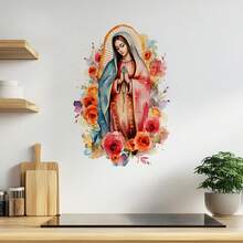 1 pieza Pegatina de pared con estatua de Nuestra Señora de Guadalupe, flores, luna, virgen maría orante para dormitorio de niños, habitación, sala de estar, oficina, decoración del hogar, decoración de pared personalizada - Multicolor - Ver 10