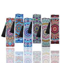 6pcs Rectangular Diamond Painting Bookmarks, 5D Diamond Art Bookmarks, Mosaic Crafts, PET Material, DIY Bohemian Style Diamond Painting Bookmarks, Mandala Flower Theme Diamond Painting Bookmarks, Suitable For School Library, Book Lovers, Gift For Readers, With Purple Tassel, Ideal For Beginners