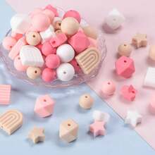 63Pcs Vibrant Pink Silicone Beads Mix - Star, Arch, Circle & Hexagon Focal/Spacer Beads For DIY Jewelry Making Kit, Keychain, Lanyard Craft Supplies (Gift Set) - Mixed Set - View 3