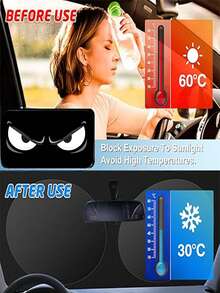 1pc Black Angry Eyes Car Sun Visor, Car Interior Accessory, Window Sunshade, Windshield Sunshade, Made Of Polyester Fiber, Suitable For Most Vehicles, Great Gift For Family And Friends - Black - View 7