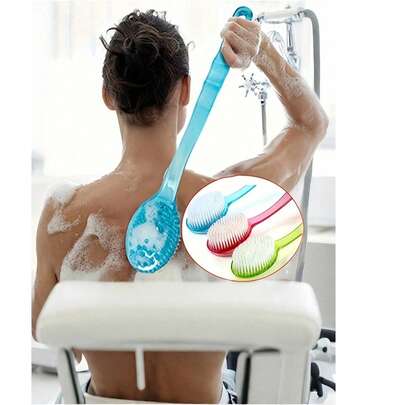 1支超长柄去角质刷，适用于背部去角质（14.37英寸），淋浴刷，柔软刷毛，防滑手柄，适合难以触及的部位、足部和肩部，水疗、老年护理和沐浴配件，居家浴室必备（浅蓝色，夏日清新）