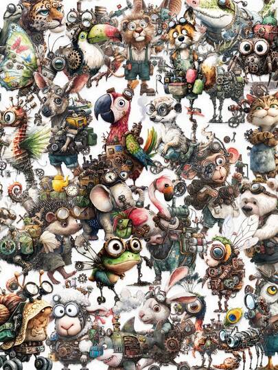 50 pièces Autocollants étanches PET style punk, animaux. Pour bouteilles d'eau, ordinateurs portables, skateboards, scrapbooking. Collection d'éléphants, grenouilles, crabes et divers animaux. Retour à l'école